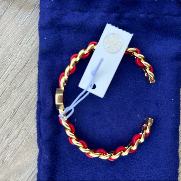 Tory Burch 18 K gold plated brass / nickel free Gorgeous Red Woven leather chain - Picture 8 of 9